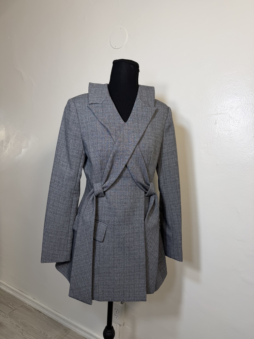 Women's Gray Wrap Belted Blazer